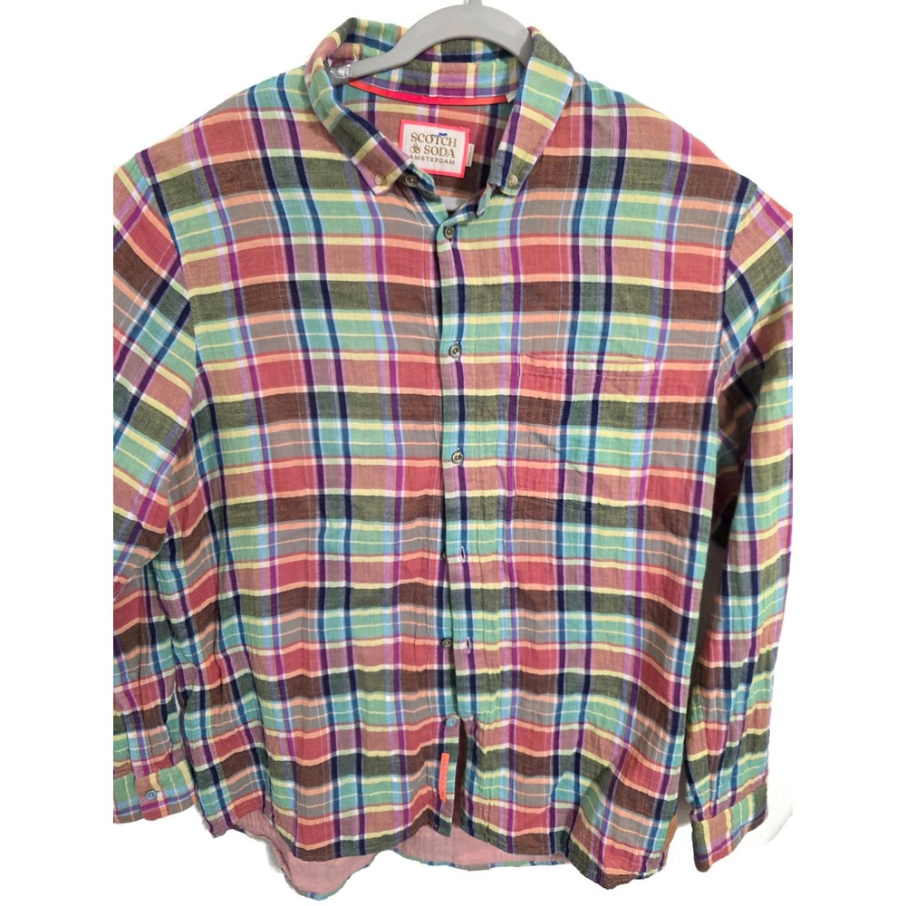Scotch & Soda Amsterdam Mens XL Regular Fit Organic Cotton Plaid Button Down